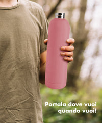 Borraccia Termica 1 Litro Bottiglia Acciaio Inox Inossidabile Doppio Strato 1000 Ml Tappo Antigoccia Doppia Camera Bevande Calde Fredde Termos Sistema Sottovuoto Rivestimento Soft Touch  - Rosa