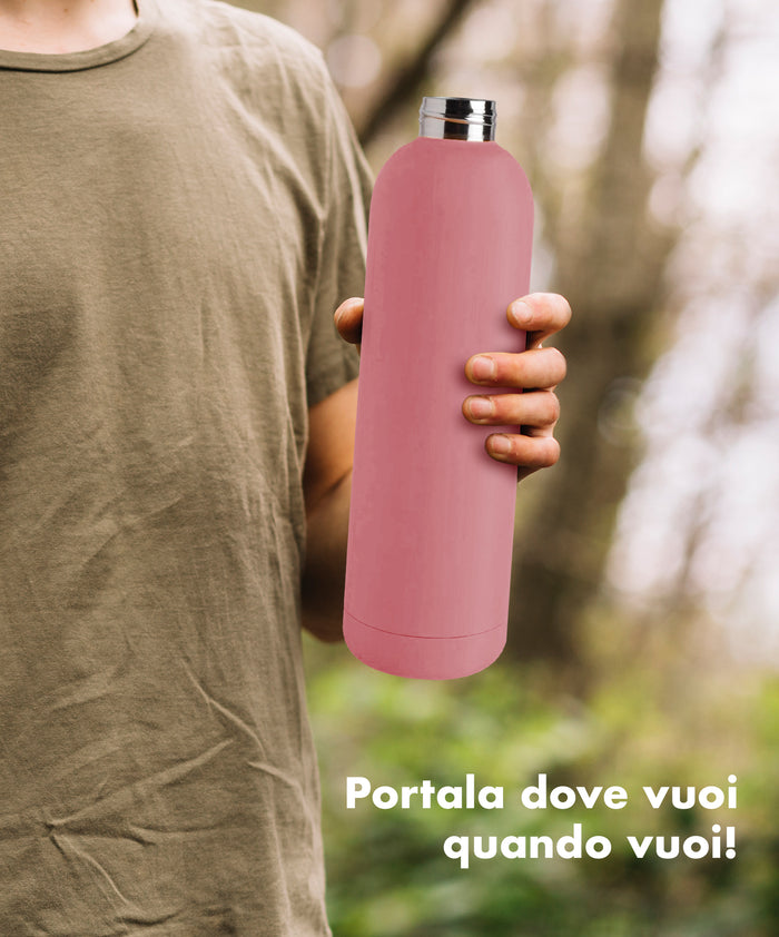 Borraccia Termica 1 Litro Bottiglia Acciaio Inox Inossidabile Doppio Strato 1000 Ml Tappo Antigoccia Doppia Camera Bevande Calde Fredde Termos Sistema Sottovuoto Rivestimento Soft Touch  - Rosa