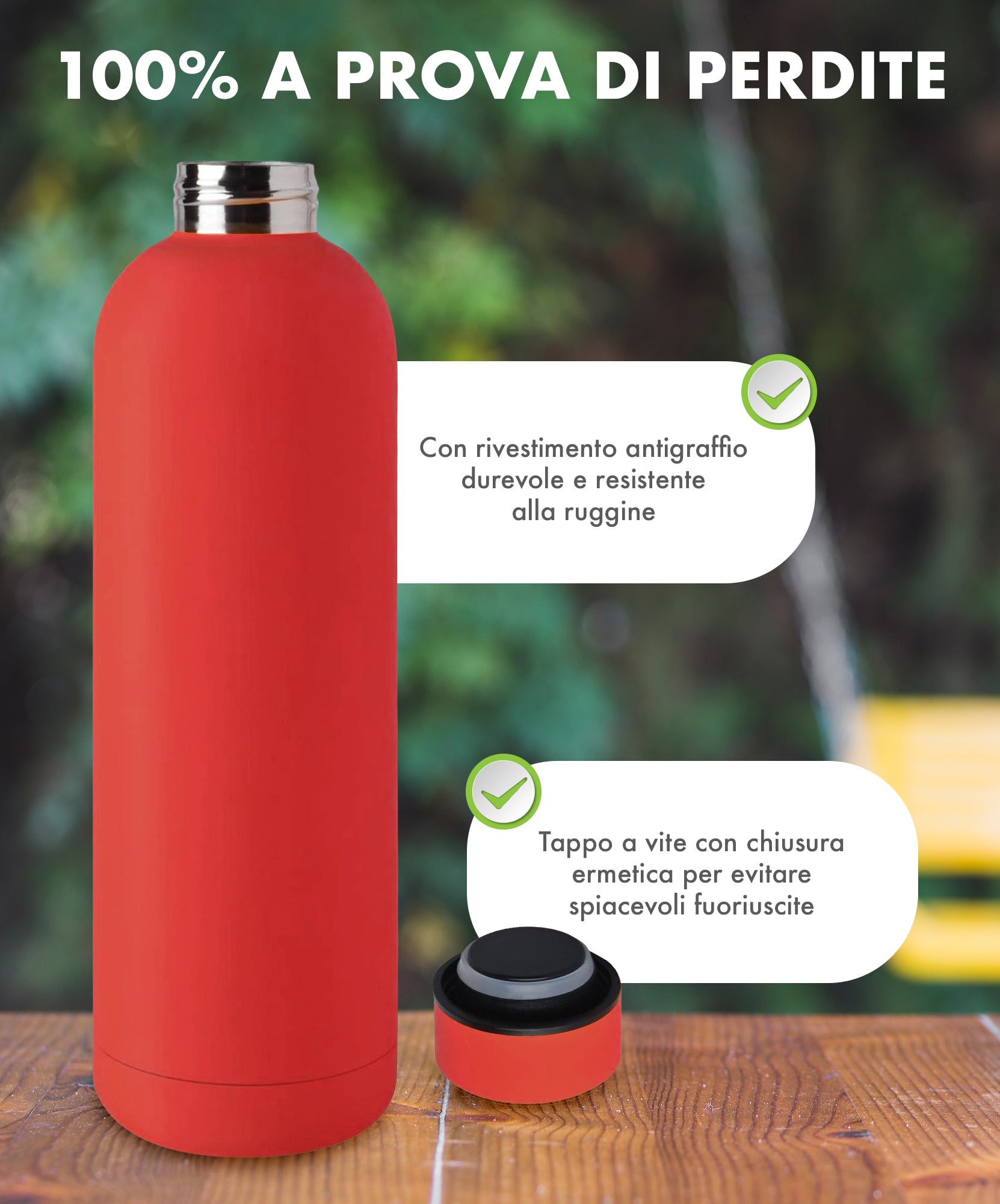 Borraccia Termica 1 Litro Bottiglia Acciaio Inox Inossidabile Doppio Strato 1000 Ml Tappo Antigoccia Doppia Camera Bevande Calde Fredde Termos Sistema Sottovuoto Rivestimento Soft Touch  - Rosso