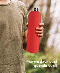 Borraccia Termica 1 Litro Bottiglia Acciaio Inox Inossidabile Doppio Strato 1000 Ml Tappo Antigoccia Doppia Camera Bevande Calde Fredde Termos Sistema Sottovuoto Rivestimento Soft Touch  - Rosso