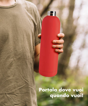 Borraccia Termica 1 Litro Bottiglia Acciaio Inox Inossidabile Doppio Strato 1000 Ml Tappo Antigoccia Doppia Camera Bevande Calde Fredde Termos Sistema Sottovuoto Rivestimento Soft Touch  - Rosso