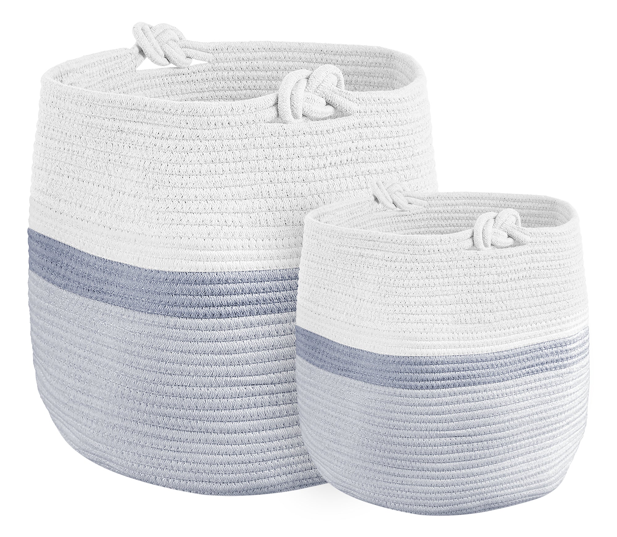 Set 2 Ceste Intrecciate In Corda Cesto Portabiancheria LItri  Pieghevole Cestino Grande XXL Con Manici Per Giochi Coperte Portaoggetti Organizer Contenitore Cameretta Bimbi  - Grigio