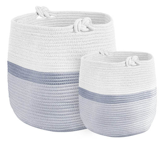 Set 2 Ceste Intrecciate In Corda Cesto Portabiancheria LItri  Pieghevole Cestino Grande XXL Con Manici Per Giochi Coperte Portaoggetti Organizer Contenitore Cameretta Bimbi  - Grigio