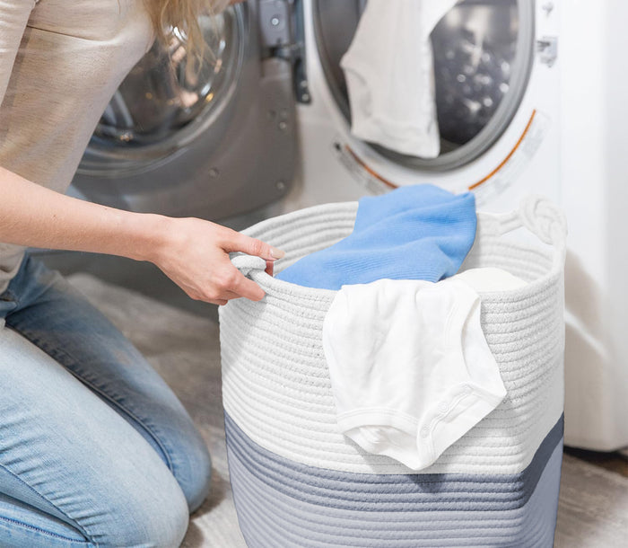 Set 2 Ceste Intrecciate In Corda Cesto Portabiancheria LItri  Pieghevole Cestino Grande XXL Con Manici Per Giochi Coperte Portaoggetti Organizer Contenitore Cameretta Bimbi  - Grigio