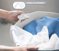 Set 2 Ceste Intrecciate In Corda Cesto Portabiancheria LItri  Pieghevole Cestino Grande XXL Con Manici Per Giochi Coperte Portaoggetti Organizer Contenitore Cameretta Bimbi  - Grigio
