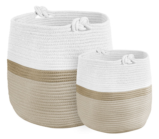 Set 2 Ceste Intrecciate In Corda Cesto Portabiancheria LItri  Pieghevole Cestino Grande XXL Con Manici Per Giochi Coperte Portaoggetti Organizer Contenitore Cameretta Bimbi  - Naturale