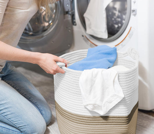 Set 2 Ceste Intrecciate In Corda Cesto Portabiancheria LItri  Pieghevole Cestino Grande XXL Con Manici Per Giochi Coperte Portaoggetti Organizer Contenitore Cameretta Bimbi  - Naturale