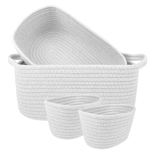 Set 4 Cestini Grandi In Corda Di Cotone Portaoggetti Moderni Tinta Unita Design Elegante Contenitori Impilabili Organizzazione Cestino Bagno Porta Lavette Accessori Stoccaggio  - AnchorageBianco