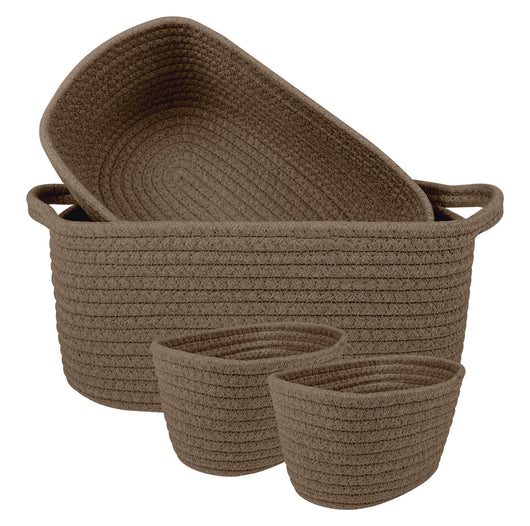 Set 4 Cestini Grandi In Corda Di Cotone Portaoggetti Moderni Tinta Unita Design Elegante Contenitori Impilabili Organizzazione Cestino Bagno Porta Lavette Accessori Stoccaggio  - AnchorageDove