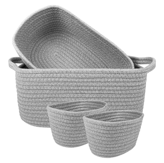 Set 4 Cestini Grandi In Corda Di Cotone Portaoggetti Moderni Tinta Unita Design Elegante Contenitori Impilabili Organizzazione Cestino Bagno Porta Lavette Accessori Stoccaggio  - AnchorageGrigio