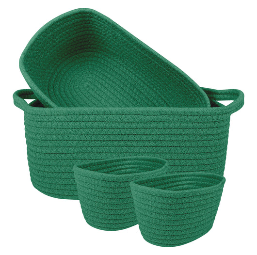 Set 4 Cestini Grandi In Corda Di Cotone Portaoggetti Moderni Tinta Unita Design Elegante Contenitori Impilabili Organizzazione Cestino Bagno Porta Lavette Accessori Stoccaggio  - AnchorageVerde