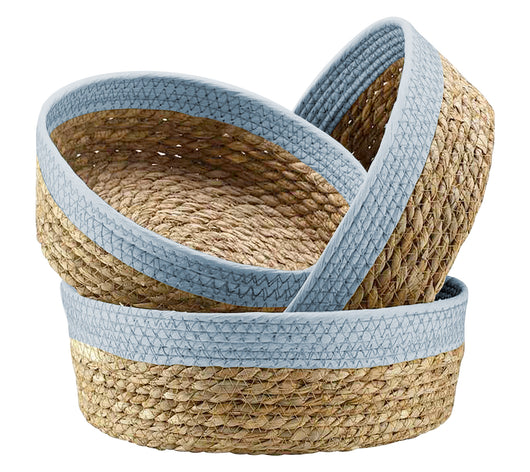 Set 3 Cestini In Corda Di Cotone e Paglia Portaoggetti Moderni Bicolore Design Elegante Contenitori Impilabili Organizzazione Cestino Bagno Porta Lavette Accessori Stoccaggio Organizer Casa  - LuandaAzzurro