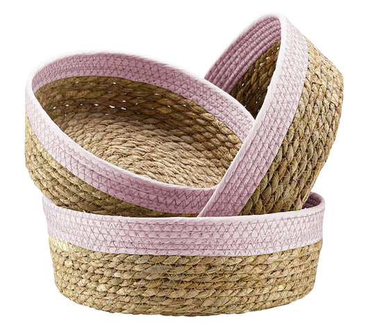 Set 3 Cestini In Corda Di Cotone e Paglia Portaoggetti Moderni Bicolore Design Elegante Contenitori Impilabili Organizzazione Cestino Bagno Porta Lavette Accessori Stoccaggio Organizer Casa  - LuandaRosa