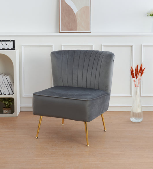 Poltrona Moderna Stile Scandinavo Comoda Rivestita In Velluto Poltroncina Da Camera Con Gambe Oro Sedia Per Ingresso Ufficio Casa Lavoro Divano Singolo Relax  - Grigio Scuro