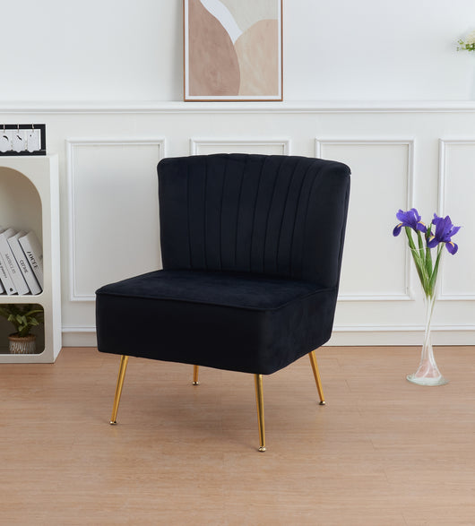 Poltrona Moderna Stile Scandinavo Comoda Rivestita In Velluto Poltroncina Da Camera Con Gambe Oro Sedia Per Ingresso Ufficio Casa Lavoro Divano Singolo Relax  - Nero