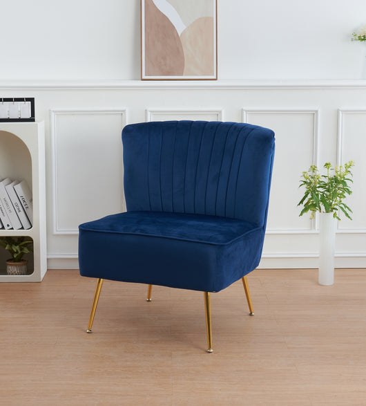 Poltrona Moderna Stile Scandinavo Comoda Rivestita In Velluto Poltroncina Da Camera Con Gambe Oro Sedia Per Ingresso Ufficio Casa Lavoro Divano Singolo Relax  - Blu