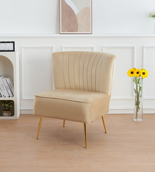 Poltrona Moderna Stile Scandinavo Comoda Rivestita In Velluto Poltroncina Da Camera Con Gambe Oro Sedia Per Ingresso Ufficio Casa Lavoro Divano Singolo Relax  - Biscotto