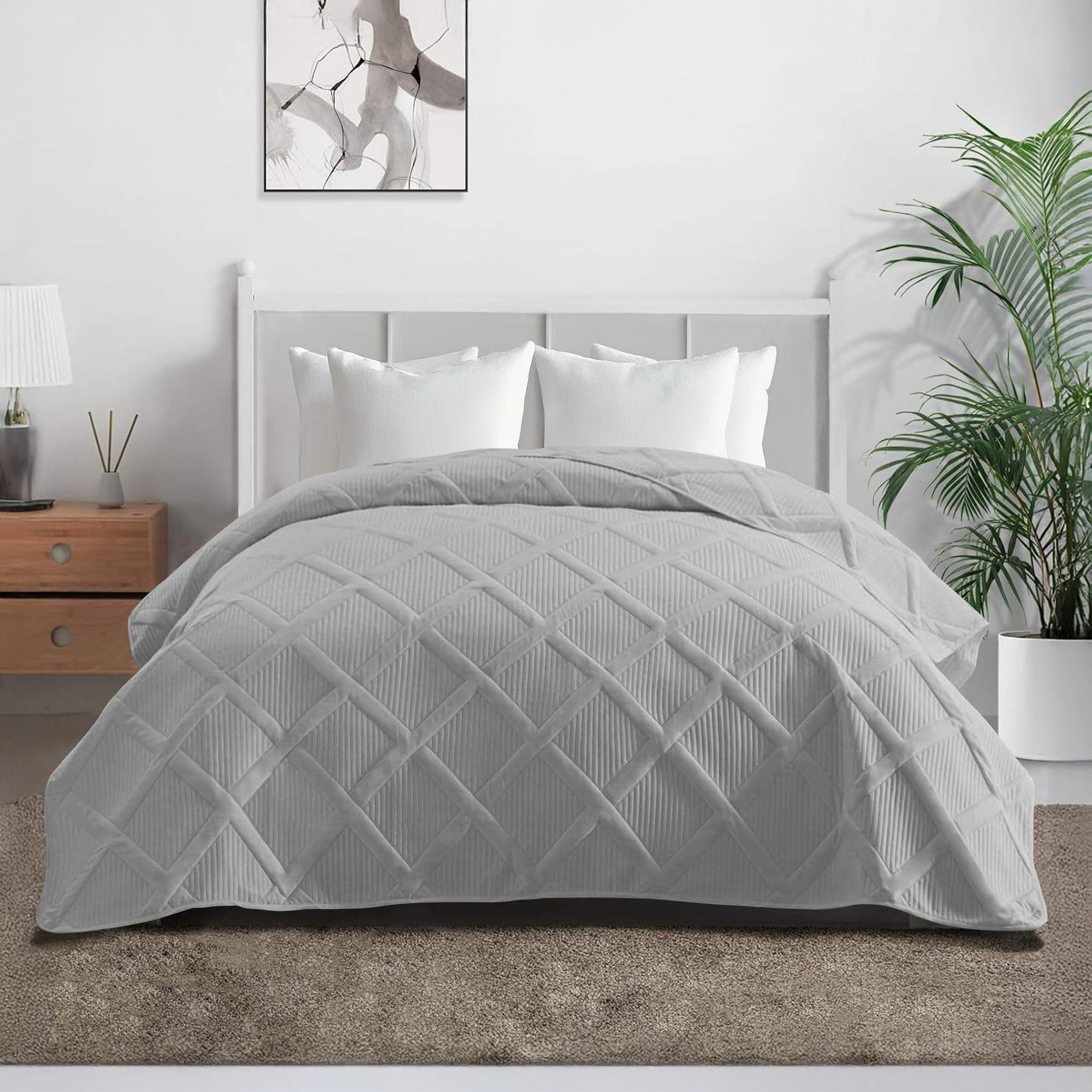 Copriletto Trapuntato Matrimoniale Elegante Trapuntino Lavorazione Intrecciata Due Piazze Trapunta Coperta Leggera Coperta Letto Leggera Primavera Estate  - Grigio
