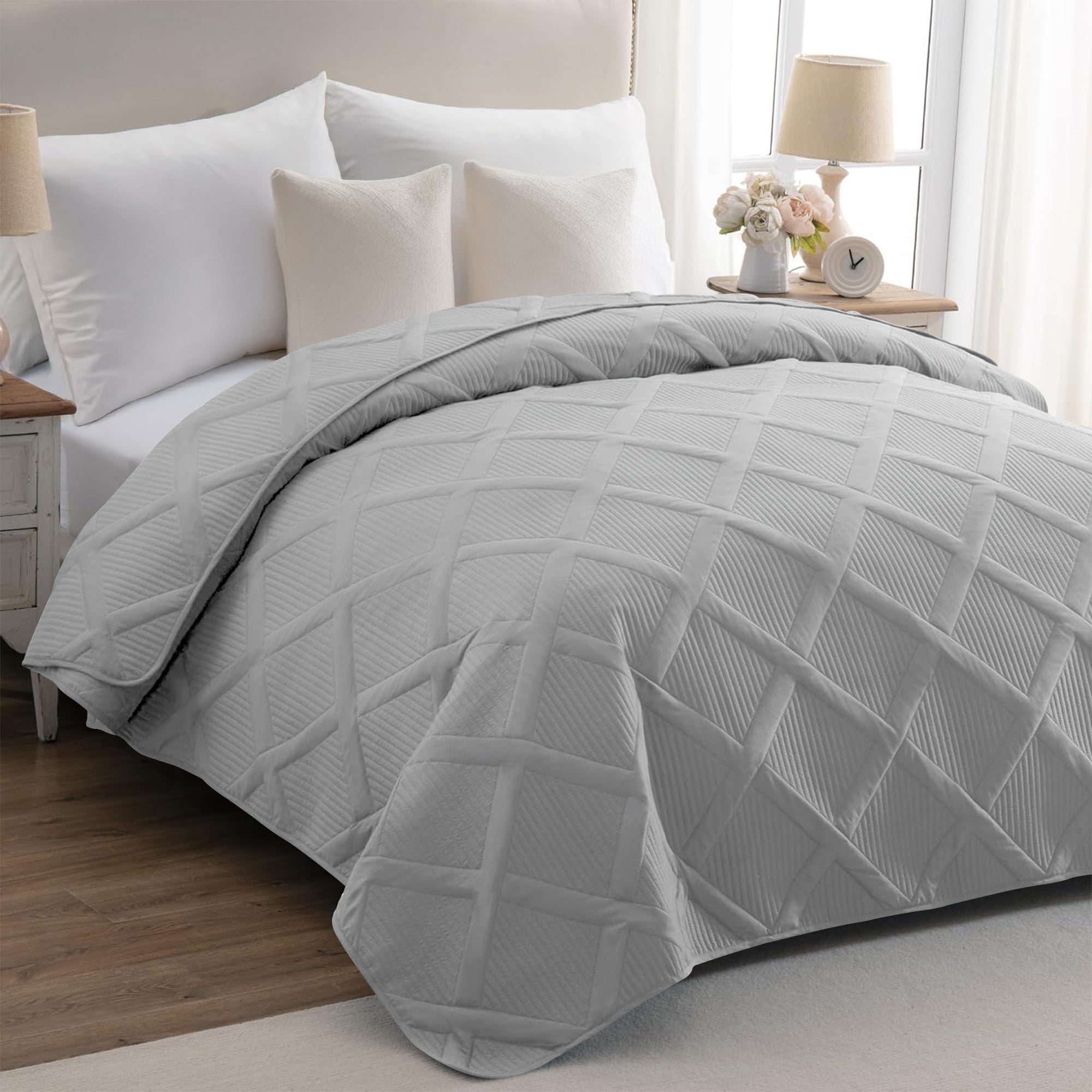 Copriletto Trapuntato Matrimoniale Elegante Trapuntino Lavorazione Intrecciata Due Piazze Trapunta Coperta Leggera Coperta Letto Leggera Primavera Estate  - Grigio