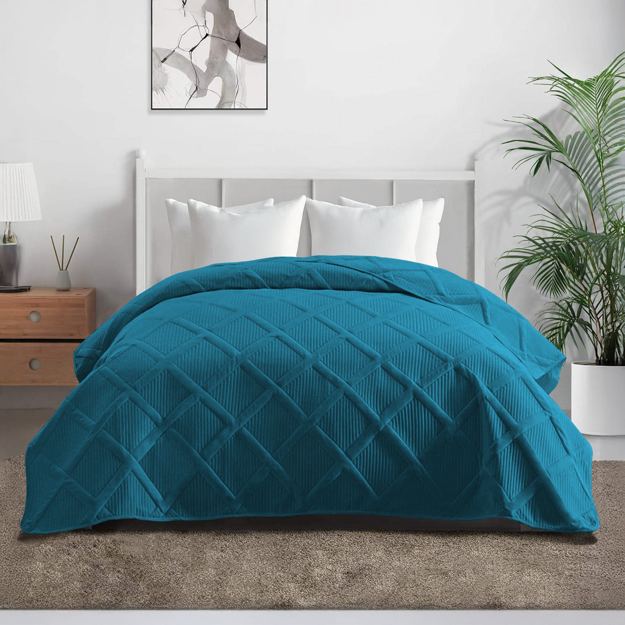 Copriletto Trapuntato Matrimoniale Elegante Trapuntino Lavorazione Intrecciata Due Piazze Trapunta Coperta Leggera Coperta Letto Leggera Primavera Estate  - Petrolio