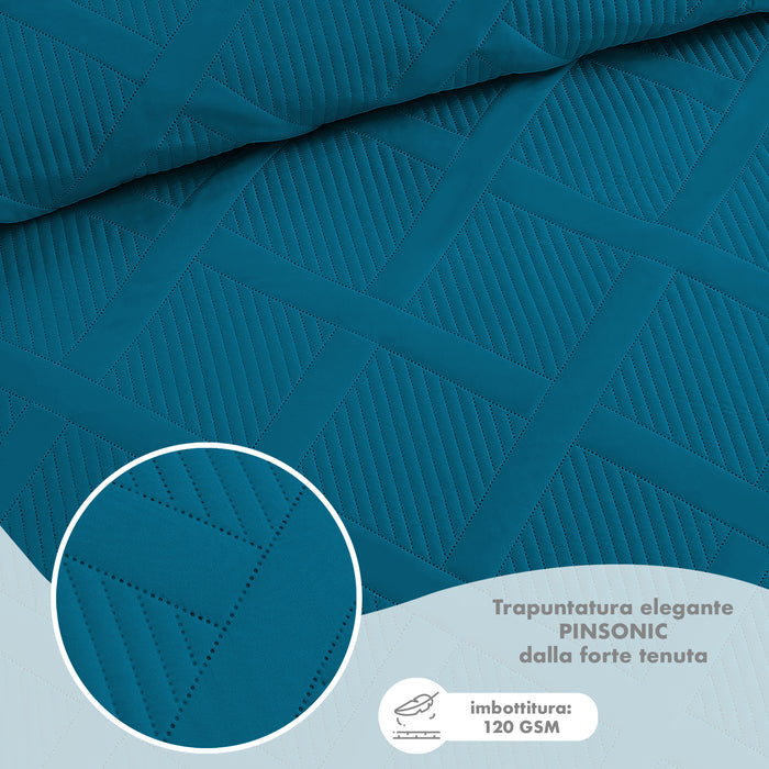 Copriletto Trapuntato Matrimoniale Elegante Trapuntino Lavorazione Intrecciata Due Piazze Trapunta Coperta Leggera Coperta Letto Leggera Primavera Estate  - Petrolio