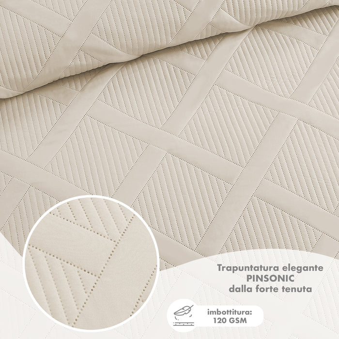 Copriletto Trapuntato Matrimoniale Elegante Trapuntino Lavorazione Intrecciata Due Piazze Trapunta Coperta Leggera Coperta Letto Leggera Primavera Estate  - Crema
