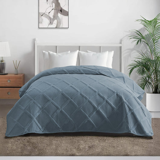 Copriletto Trapuntato Matrimoniale Elegante Trapuntino Lavorazione Intrecciata Due Piazze Trapunta Coperta Leggera Coperta Letto Leggera Primavera Estate  - Azzurro