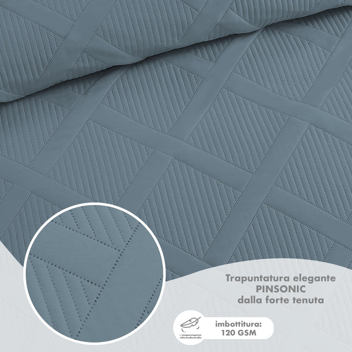 Copriletto Trapuntato Matrimoniale Elegante Trapuntino Lavorazione Intrecciata Due Piazze Trapunta Coperta Leggera Coperta Letto Leggera Primavera Estate  - Azzurro