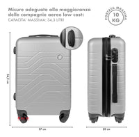 Trolley Bagaglio Mano Rigido 37x20x54.5 Piccolo Ultraleggero Valigia In Abs Con 4 Ruote Manico Chiusura Di Sicurezza Per Compagnie Low Cost Economy Zaino Da Viaggio  - Argento