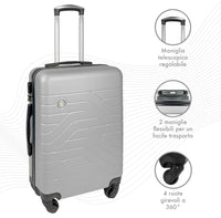 Trolley Bagaglio Mano Rigido 37x20x54.5 Piccolo Ultraleggero Valigia In Abs Con 4 Ruote Manico Chiusura Di Sicurezza Per Compagnie Low Cost Economy Zaino Da Viaggio  - Argento