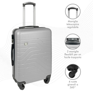 Trolley Bagaglio Mano Rigido 37x20x54.5 Piccolo Ultraleggero Valigia In Abs Con 4 Ruote Manico Chiusura Di Sicurezza Per Compagnie Low Cost Economy Zaino Da Viaggio  - Argento