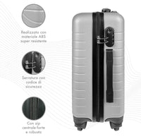 Trolley Bagaglio Mano Rigido 37x20x54.5 Piccolo Ultraleggero Valigia In Abs Con 4 Ruote Manico Chiusura Di Sicurezza Per Compagnie Low Cost Economy Zaino Da Viaggio  - Argento