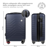 Trolley Bagaglio Mano Rigido 37x20x54.5 Piccolo Ultraleggero Valigia In Abs Con 4 Ruote Manico Chiusura Di Sicurezza Per Compagnie Low Cost Economy Zaino Da Viaggio  - Blu Navy