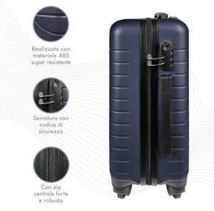 Trolley Bagaglio Mano Rigido 37x20x54.5 Piccolo Ultraleggero Valigia In Abs Con 4 Ruote Manico Chiusura Di Sicurezza Per Compagnie Low Cost Economy Zaino Da Viaggio  - Blu Navy