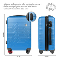 Trolley Bagaglio Mano Rigido 37x20x54.5 Piccolo Ultraleggero Valigia In Abs Con 4 Ruote Manico Chiusura Di Sicurezza Per Compagnie Low Cost Economy Zaino Da Viaggio  - Blu Royal