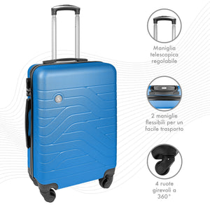 Trolley Bagaglio Mano Rigido 37x20x54.5 Piccolo Ultraleggero Valigia In Abs Con 4 Ruote Manico Chiusura Di Sicurezza Per Compagnie Low Cost Economy Zaino Da Viaggio  - Blu Royal