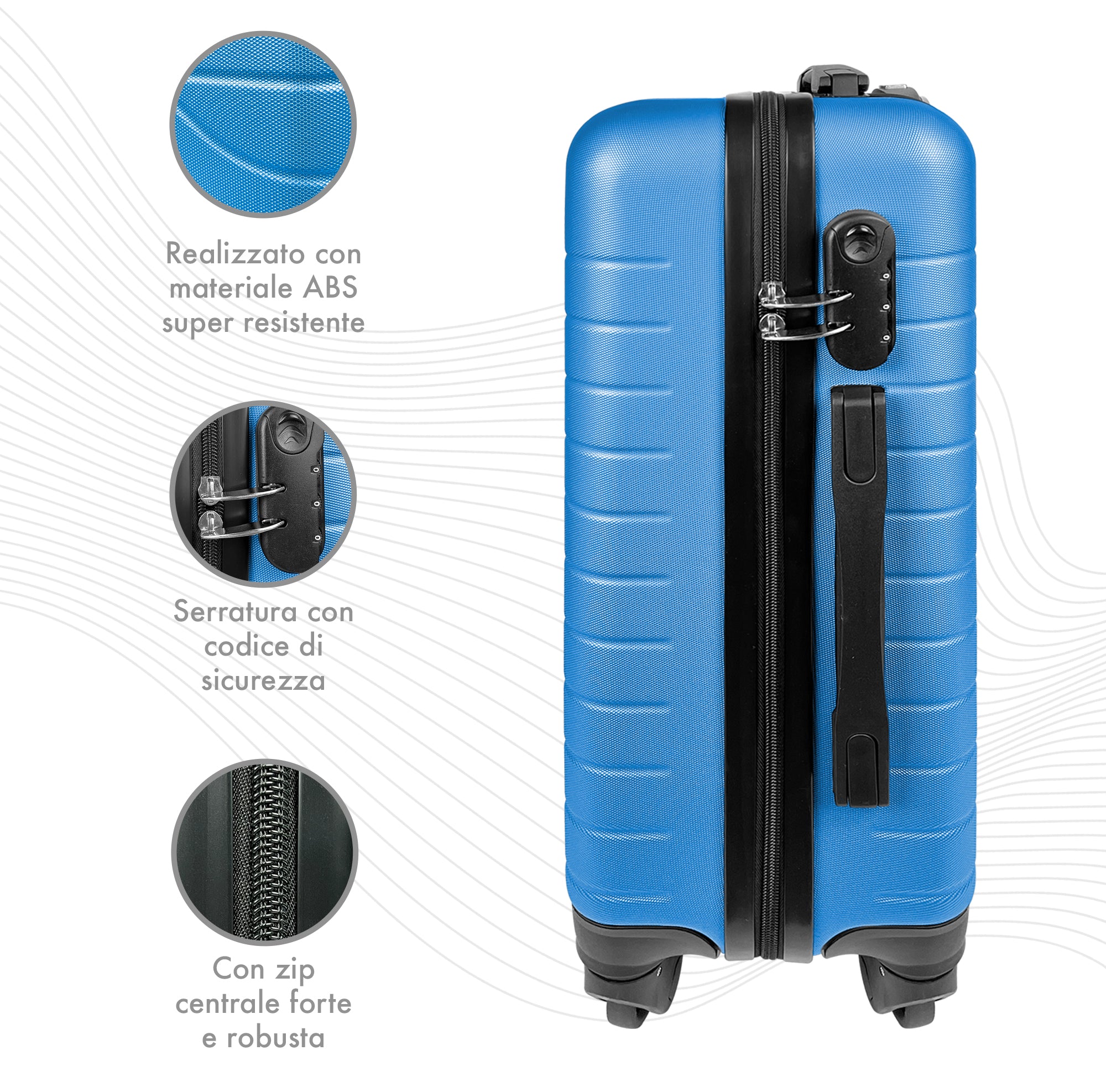 Trolley Bagaglio Mano Rigido 37x20x54.5 Piccolo Ultraleggero Valigia In Abs Con 4 Ruote Manico Chiusura Di Sicurezza Per Compagnie Low Cost Economy Zaino Da Viaggio  - Blu Royal