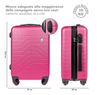 Trolley Bagaglio Mano Rigido 37x20x54.5 Piccolo Ultraleggero Valigia In Abs Con 4 Ruote Manico Chiusura Di Sicurezza Per Compagnie Low Cost Economy Zaino Da Viaggio  - Fuxia