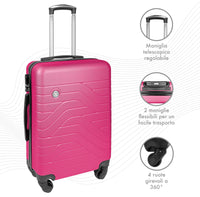 Trolley Bagaglio Mano Rigido 37x20x54.5 Piccolo Ultraleggero Valigia In Abs Con 4 Ruote Manico Chiusura Di Sicurezza Per Compagnie Low Cost Economy Zaino Da Viaggio  - Fuxia