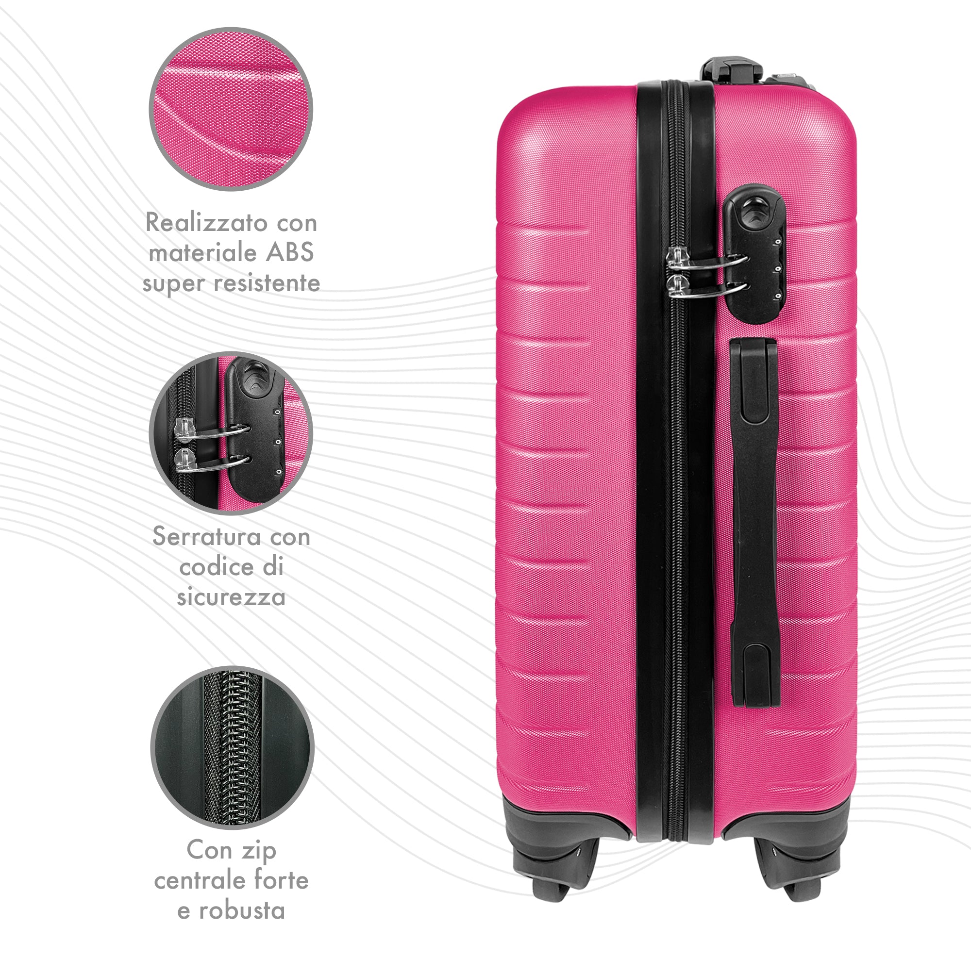 Trolley Bagaglio Mano Rigido 37x20x54.5 Piccolo Ultraleggero Valigia In Abs Con 4 Ruote Manico Chiusura Di Sicurezza Per Compagnie Low Cost Economy Zaino Da Viaggio  - Fuxia