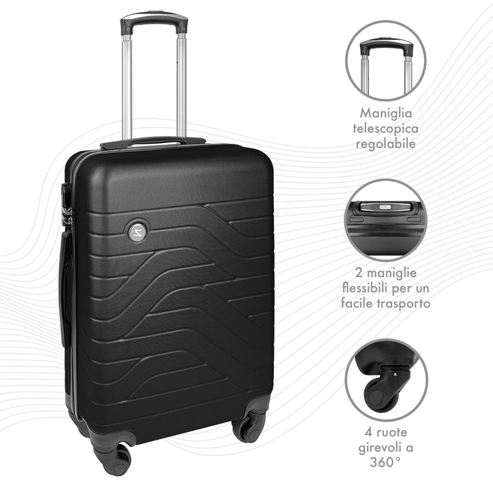 Trolley Bagaglio Mano Rigido 37x20x54.5 Piccolo Ultraleggero Valigia In Abs Con 4 Ruote Manico Chiusura Di Sicurezza Per Compagnie Low Cost Economy Zaino Da Viaggio  - Nero
