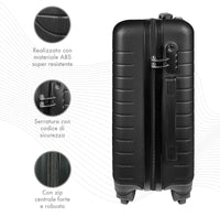 Trolley Bagaglio Mano Rigido 37x20x54.5 Piccolo Ultraleggero Valigia In Abs Con 4 Ruote Manico Chiusura Di Sicurezza Per Compagnie Low Cost Economy Zaino Da Viaggio  - Nero
