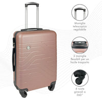 Trolley Bagaglio Mano Rigido 37x20x54.5 Piccolo Ultraleggero Valigia In Abs Con 4 Ruote Manico Chiusura Di Sicurezza Per Compagnie Low Cost Economy Zaino Da Viaggio  - Oro Rosa