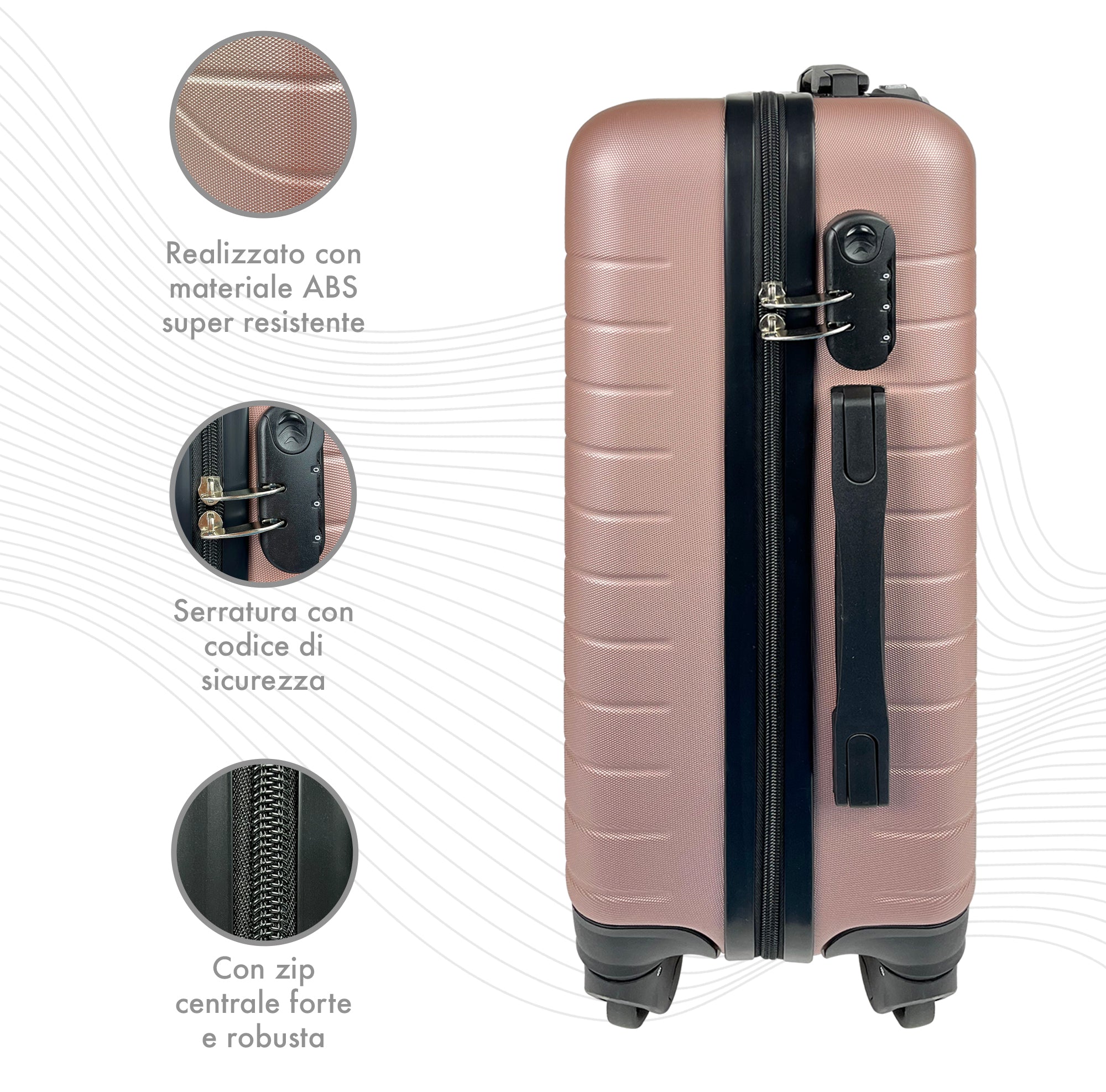 Trolley Bagaglio Mano Rigido 37x20x54.5 Piccolo Ultraleggero Valigia In Abs Con 4 Ruote Manico Chiusura Di Sicurezza Per Compagnie Low Cost Economy Zaino Da Viaggio  - Oro Rosa