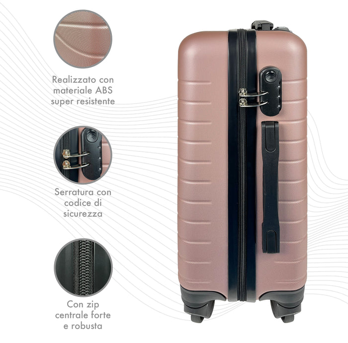 Trolley Bagaglio Mano Rigido 37x20x54.5 Piccolo Ultraleggero Valigia In Abs Con 4 Ruote Manico Chiusura Di Sicurezza Per Compagnie Low Cost Economy Zaino Da Viaggio  - Oro Rosa