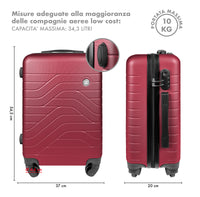 Trolley Bagaglio Mano Rigido 37x20x54.5 Piccolo Ultraleggero Valigia In Abs Con 4 Ruote Manico Chiusura Di Sicurezza Per Compagnie Low Cost Economy Zaino Da Viaggio  - Rosso