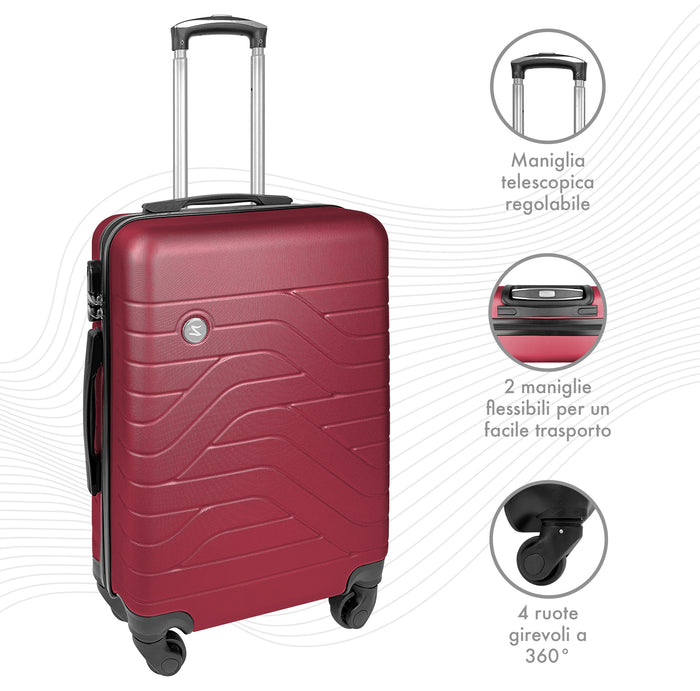Trolley Bagaglio Mano Rigido 37x20x54.5 Piccolo Ultraleggero Valigia In Abs Con 4 Ruote Manico Chiusura Di Sicurezza Per Compagnie Low Cost Economy Zaino Da Viaggio  - Rosso