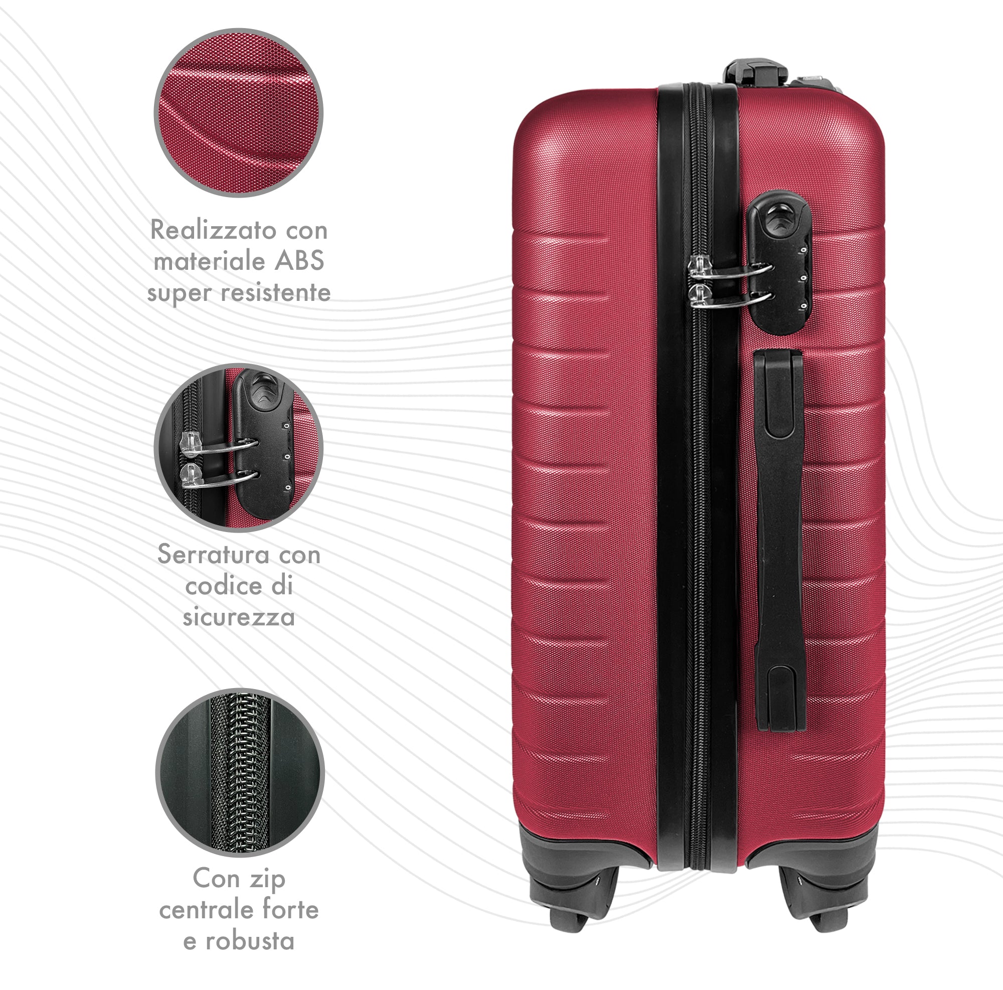 Trolley Bagaglio Mano Rigido 37x20x54.5 Piccolo Ultraleggero Valigia In Abs Con 4 Ruote Manico Chiusura Di Sicurezza Per Compagnie Low Cost Economy Zaino Da Viaggio  - Rosso