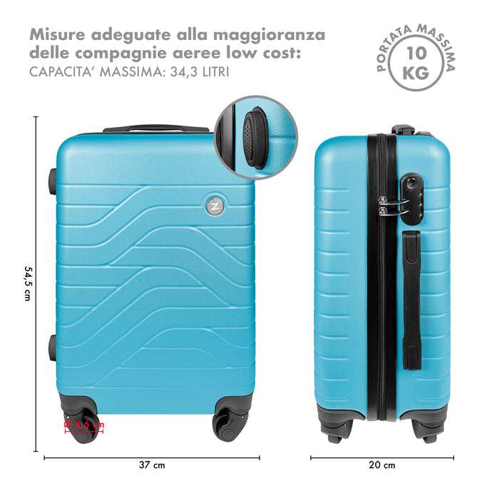 Trolley Bagaglio Mano Rigido 37x20x54.5 Piccolo Ultraleggero Valigia In Abs Con 4 Ruote Manico Chiusura Di Sicurezza Per Compagnie Low Cost Economy Zaino Da Viaggio  - Turchese
