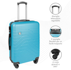 Trolley Bagaglio Mano Rigido 37x20x54.5 Piccolo Ultraleggero Valigia In Abs Con 4 Ruote Manico Chiusura Di Sicurezza Per Compagnie Low Cost Economy Zaino Da Viaggio  - Turchese